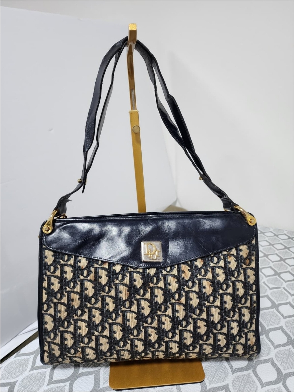 Christian Dior Vintage Diorissimo Top Handle Bag Beige/Navy Blue - Picture 5 of 16